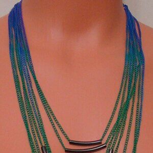 𝅺material Girl Necklace Ombre Chain Necklace Blue Green Silver Statement